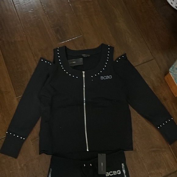 BCBG jogger- studded pants and jacket with cutout shoulder - Picture 2 of 6